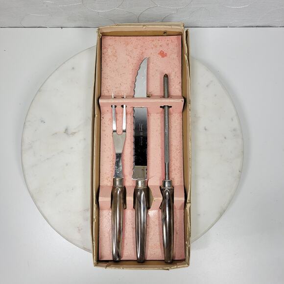 Vintage 3pc Regent Sheffield Cutlery Carving Set Kitchen Knife Stainless England - Picture 1 of 16